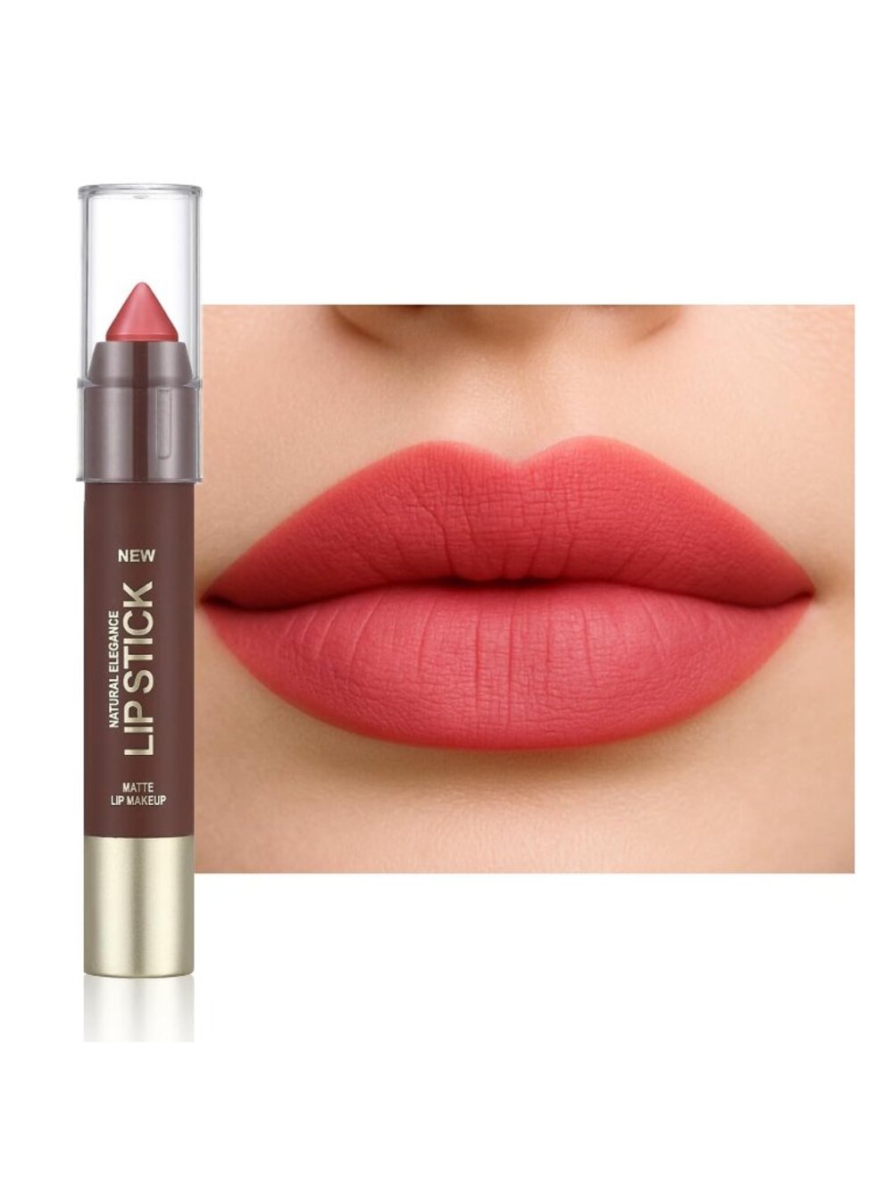 Women's 04# Tomato Coral 24 Hour Long-lasting Rose Matte Lipstick Crayon